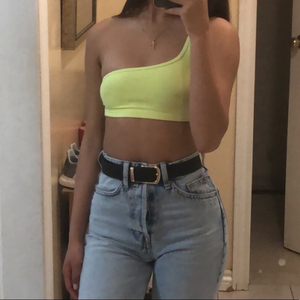 One shoulder neon bra top